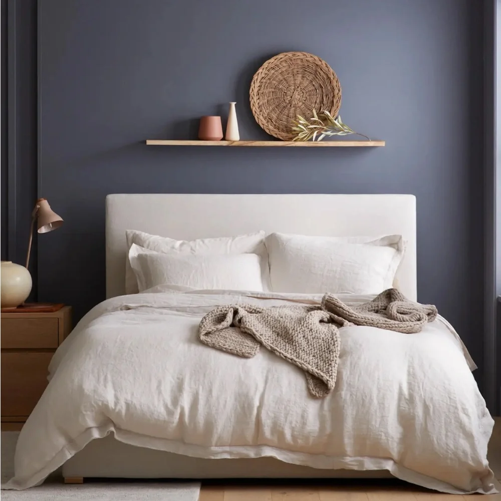 Quince European Linen Double Flange Duvet Cover Full Queen Sand 119